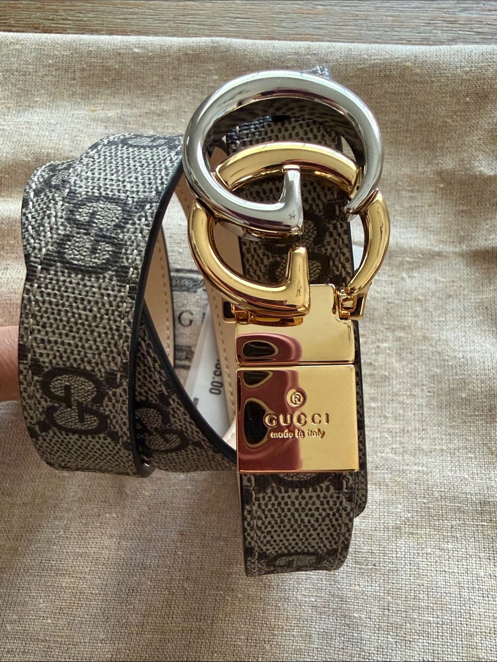 Gucci Brown White Thin Marmont Reversible Belt 70